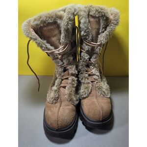 Skechers Vtg Y2K Outdoor Womens Tan Suede Faux Fur Lace Up Winter Boots Size 6.5